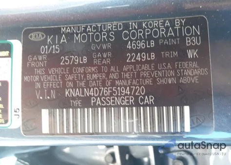 2015 Kia Cadenza Premium из США, поврежденный, VIN KNALN4D76F5194720